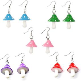 img 1 attached to 🍄 Dainty Resin Mushroom Pendant Earrings: Set of 5 Pairs - Cute, Colorful, and Fresh Drop Earrings for Women and Girls