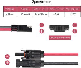 img 2 attached to 🔌 Vemote солнечная панель коннектор к кабелю адаптеру SAE 10AWG - 60 см 50А: PV кабель для продления для солнечных панелей, батарейного зарядного устройства для автодомов