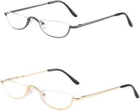 img 3 attached to 👓 Stylish Metal Frame Half Reading Glasses for Both Men and Women with Pouch (2 Pairs, 2.5 Strength)