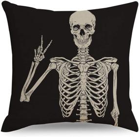 img 4 attached to 🧟 QIQIANY Skull Decorative Throw Pillow Cover: Spooky Black Goth Design for Halloween Home Decor - 18x18 Inch