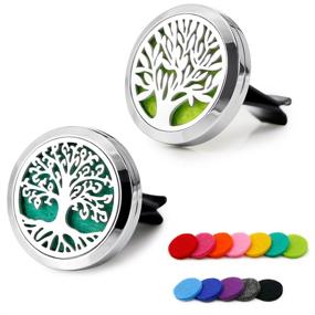 img 4 attached to 🚗 RoyAroma 2PCS 30mm Car Aromatherapy Essential Oil Diffuser Stainless Steel Locket with Vent Clip and 12 Felt Pads