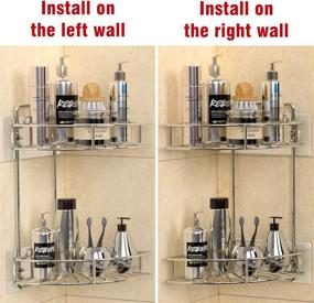 img 2 attached to 2 Pack GeekDigg Stainless Steel Corner Shower Caddy Organizer - Adhesive Bathroom, Toilet, Kitchen & Dorm Rack - Silver