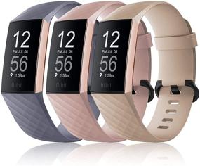 img 4 attached to 🌈 Ремешки COLAPOO Charge 3: комплект из 3-х силиконовых ремешков для Fitbit Charge 3/4 - серый с фиолетовым оттенком, розовый песок и хаки - совместимость со размером S