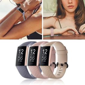 img 1 attached to 🌈 Ремешки COLAPOO Charge 3: комплект из 3-х силиконовых ремешков для Fitbit Charge 3/4 - серый с фиолетовым оттенком, розовый песок и хаки - совместимость со размером S