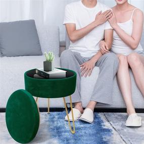 img 2 attached to 🪑 Teal Velvet Vanity Footrest Stool: Stylish Ottoman Footstool with Storage, Metal Legs, and Tray Top - Perfect for Living Room and Bedroom!