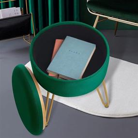 img 1 attached to 🪑 Teal Velvet Vanity Footrest Stool: Stylish Ottoman Footstool with Storage, Metal Legs, and Tray Top - Perfect for Living Room and Bedroom!