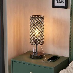 img 2 attached to 💎 Black Crystal Touch USB Lamp: Dual USB Ports & Outlets for Enhanced Convenience