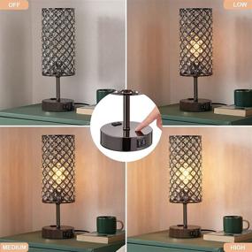 img 3 attached to 💎 Black Crystal Touch USB Lamp: Dual USB Ports & Outlets for Enhanced Convenience