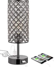 img 4 attached to 💎 Black Crystal Touch USB Lamp: Dual USB Ports & Outlets for Enhanced Convenience