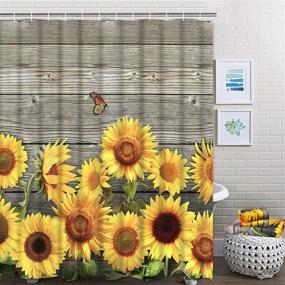 img 2 attached to 🌻 Complete Sunflower Bathroom Set: 7-Piece Shower Curtain, Rugs, Towels - Includes Non-Slip Rug, Toilet Lid Cover, Bath Mat, and Towels - Waterproof Flower Shower Curtain with 12 Hooks - Rustic Bathroom Accessories Collection