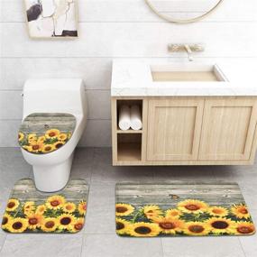 img 1 attached to 🌻 Complete Sunflower Bathroom Set: 7-Piece Shower Curtain, Rugs, Towels - Includes Non-Slip Rug, Toilet Lid Cover, Bath Mat, and Towels - Waterproof Flower Shower Curtain with 12 Hooks - Rustic Bathroom Accessories Collection