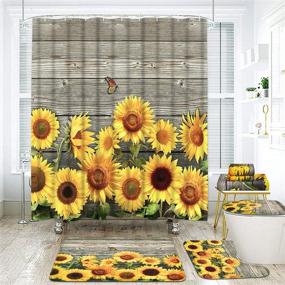 img 3 attached to 🌻 Complete Sunflower Bathroom Set: 7-Piece Shower Curtain, Rugs, Towels - Includes Non-Slip Rug, Toilet Lid Cover, Bath Mat, and Towels - Waterproof Flower Shower Curtain with 12 Hooks - Rustic Bathroom Accessories Collection