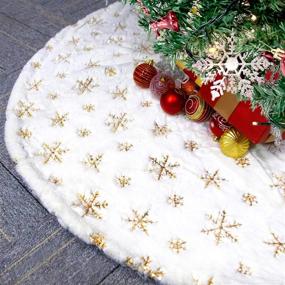 img 4 attached to 🎄 Kederwa 48inch White Christmas Tree Skirt – Luxury Faux Fur with Gold Sequin Snowflakes Thick Plush Tree Skirt for Christmas Decorations and Ornaments