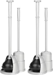 img 4 attached to mDesign Slim Compact Freestanding Toilet Bowl Brush and Plunger Combo Set with Holder - Bathroom Storage Organizer, Heavy Duty, Deep Cleaning, Covered Bristles, 2 Pack - Silver