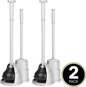 img 3 attached to mDesign Slim Compact Freestanding Toilet Bowl Brush and Plunger Combo Set with Holder - Bathroom Storage Organizer, Heavy Duty, Deep Cleaning, Covered Bristles, 2 Pack - Silver