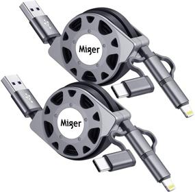 img 4 attached to 🔌 Многофункциональный удлинительный кабель Miger Retractable Multi 3.0A для быстрой зарядки, 2 штуки по 3.3 фута (1 метр) 3 в 1 для зарядки Lightning/Type C/Micro USB устройств iPhone, iPad, Huawei, Pixel, LG, Samsung Galaxy, Xperia, Android смартфонов - Купить сейчас!