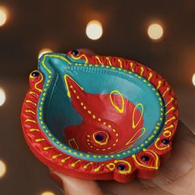 img 2 attached to IndoTribe Festive Diyas: Clay Oil Lamps for Diwali Decor, Tea Light Holders & Diwali Gifts