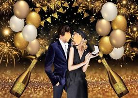 img 2 attached to 🍾 Gold Champagne Bokeh Photography Backdrop with Black and Golden Balloons for Graduation Prom, Holiday Party Supplies, Father's Day, Birthday Decoration - Studio Props Banner 7X5ft