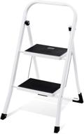 delxo 2 step adult step stool | folding metal ladder with handgrip & anti-slip pedal | versatile for household & office | portable handle | 330lbs capacity (steel) logo
