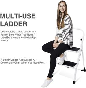 img 2 attached to Delxo 2 Step Adult Step Stool | Folding Metal Ladder with Handgrip & Anti-Slip Pedal | Versatile for Household & Office | Portable Handle | 330lbs Capacity (Steel)