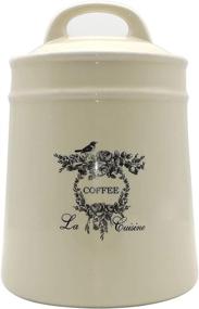 img 4 attached to ☕ Lonovel Ceramic Coffee Canister Jars - Airtight Coffee Storage Container with Handle Lid - Ceramic Food Storage Jars for Coffee Beans - Vintage Kitchen Canisters Large, 8.5 inches (Beige)