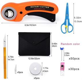 img 3 attached to 🧵 96 Piece Rotary Cutter Kit: 45mm Tool with 5 Extra Blades, Cutting Mat, Patchwork Ruler, Carving Knife, Storage Bag, Sewing Clips - Full Sewing & Quilting Set