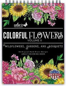 img 4 attached to Colorful Flowers Volume 2: Wildflowers, Gardens, and Bouquets Adult Coloring Book - 50 Original Designs, Thick Paper, Spiral Binding, Made in the USA, Lay Flat Hardcover with Blotter Pages
