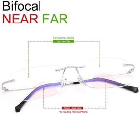 img 3 attached to 👓 Rimless Clear Bifocal Reading Glasses: Blue Light Blocking Readers for Men and Women, Unisex Eyewear for Far and Near Dual-Use with Lightweight Design, Magnifying Power, Anti-Glare UV Protection, Digital Strain Reduction, Fashionable Eyeglasses