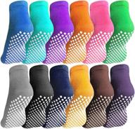 🧦 12 pairs multicolored slipper socks for women - non slip skid gripper trampoline socks for adults at home, hospital, or yoga логотип