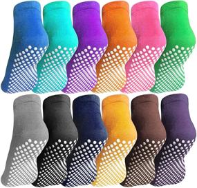 img 4 attached to 🧦 12 Pairs Multicolored Slipper Socks for Women - Non Slip Skid Gripper Trampoline Socks for Adults at Home, Hospital, or Yoga