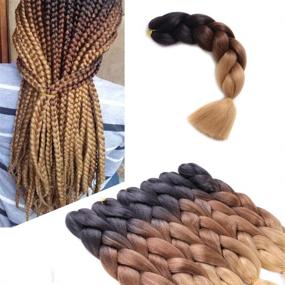 img 4 attached to 👑 БЕЛЬКОРОЛЕВА 6 пачек коричневых волос для плетения 24 дюйма - Омбре канекалон для косичек и крючком для волос