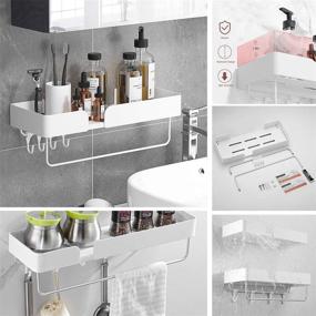 img 2 attached to VOLPONE Bathroom Shelf Organizer with Towel Bar, Wall-Mounted Multifunctional Shower Shelf with Hooks and Wide Storage Space (White, 17.5in, 1 Pack)