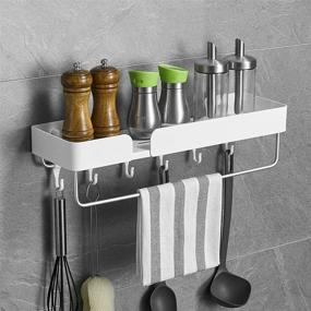 img 3 attached to VOLPONE Bathroom Shelf Organizer with Towel Bar, Wall-Mounted Multifunctional Shower Shelf with Hooks and Wide Storage Space (White, 17.5in, 1 Pack)