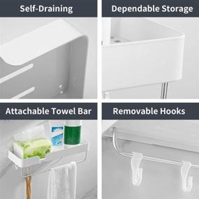 img 1 attached to VOLPONE Bathroom Shelf Organizer with Towel Bar, Wall-Mounted Multifunctional Shower Shelf with Hooks and Wide Storage Space (White, 17.5in, 1 Pack)