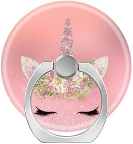 img 4 attached to 🦄 Unicorn Lashes Pink Rose Gold Glitter Flower Finger Stand Cell Phone Ring Holder - 360 Degree Car Mount with Hook for Smartphones