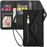 👜 black leather wallet case with card holder for iphone se 2020/iphone 8/iphone 7 - kudex envelope design, flip folio magnetic folding protective purse case with 7 card slots, zipper pocket, and strap logo