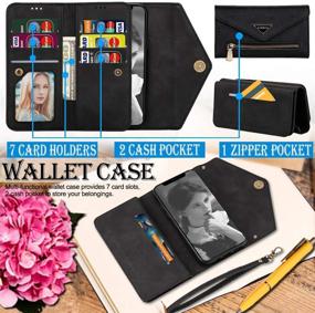 img 2 attached to 👜 Black Leather Wallet Case with Card Holder for iPhone SE 2020/iPhone 8/iPhone 7 - Kudex Envelope Design, Flip Folio Magnetic Folding Protective Purse Case with 7 Card Slots, Zipper Pocket, and Strap