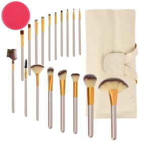 img 4 attached to Premium 18Pcs Makeup Brush Set with Case - Synthetic 💄 Bristles, Wood Handle, Ideal for Foundation, Powder, Concealers, Eye Shadows & More