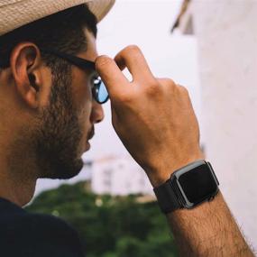 img 2 attached to 📱 Нейлоновый соло-петель с Apple Watch, упаковка из 4 штук, растягивающиеся регулируемые мягкие спортивные дышащие ремешки для Iwatch Series 7/6/5/4/3/2/1/SE, в черном, армейско-зеленом, полуночно-синем и темно-сером цветах, 38/40/41мм