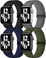 📱 нейлоновый соло-петель с apple watch, упаковка из 4 штук, растягивающиеся регулируемые мягкие спортивные дышащие ремешки для iwatch series 7/6/5/4/3/2/1/se, в черном, армейско-зеленом, полуночно-синем и темно-сером цветах, 38/40/41мм логотип
