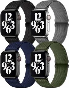 img 4 attached to 📱 Нейлоновый соло-петель с Apple Watch, упаковка из 4 штук, растягивающиеся регулируемые мягкие спортивные дышащие ремешки для Iwatch Series 7/6/5/4/3/2/1/SE, в черном, армейско-зеленом, полуночно-синем и темно-сером цветах, 38/40/41мм