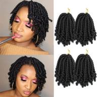 lybeauty short bob spring twist hair 4 packs/lot 8 inch - pretwisted fluffy curly crochet hair extensions for crochet braids - synthetic braiding hair (pack of 4, 1b) logo