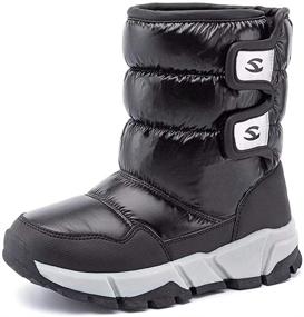 img 4 attached to 👢 Boys Winter Snow Boots: Waterproof, Warm Faux Fur Lined Shoes - Grey Orange Strap | Outdoor Big Boys' Shoes