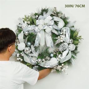 img 3 attached to 🎄 Adeeing 30 Inch Outdoor Christmas Wreath: Battery Operated Xmas Decor with Silver White Ball Ornaments, Bows, and 40 LED Lights - Perfect for Front Door Holiday Décor