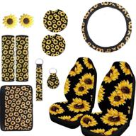🌻 enhance your car decor with sunflower car accessories set of 12 - steering wheel cover, seat covers, armrest pad, seat belt covers, car vents, cup holder coasters, keyrings logo