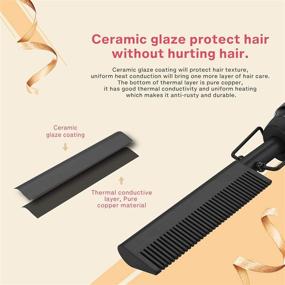 img 1 attached to 🔌 Homfu Electric Hot Comb Hair Straightener Brush Ceramic Curling Press Comb Flat Iron Curlers Designed for Natural Black Hair - Anti-Scald Wig Beard Straightener (Black)