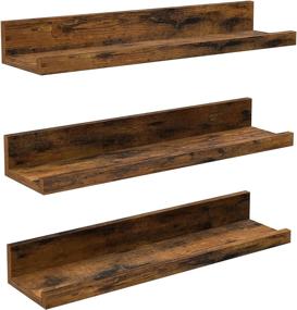 img 4 attached to VASAGLE Rustic Brown Wall Shelves Set of 3 - 15-Inch Wooden Floating Picture Ledge Shelf for Bedroom, Living Room, Bathroom Décor (ULWS037X01)