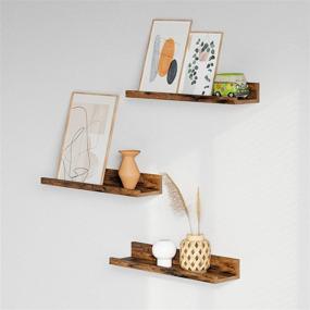 img 1 attached to VASAGLE Rustic Brown Wall Shelves Set of 3 - 15-Inch Wooden Floating Picture Ledge Shelf for Bedroom, Living Room, Bathroom Décor (ULWS037X01)