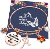 butterfly charm bracelets: stainless steel bangle with engraved 26 letters, beautiful wings, sunflower initial charm. perfect gift for teen girls and women logo