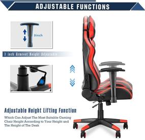 img 1 attached to 🎮 Ergonomic Racing Gaming Chair for Adults with Lumbar Support Office Adjustable Recliner Armrest Headrest (Red)